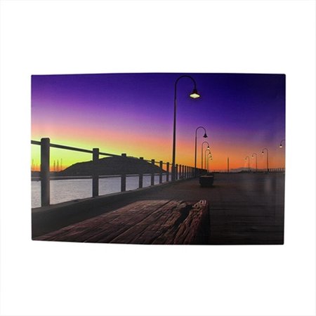 BACK2BASICS 23.5 in. Battery Operated 5 LED Sunset Boardwalk Scene Canvas Wall Hanging BA72776